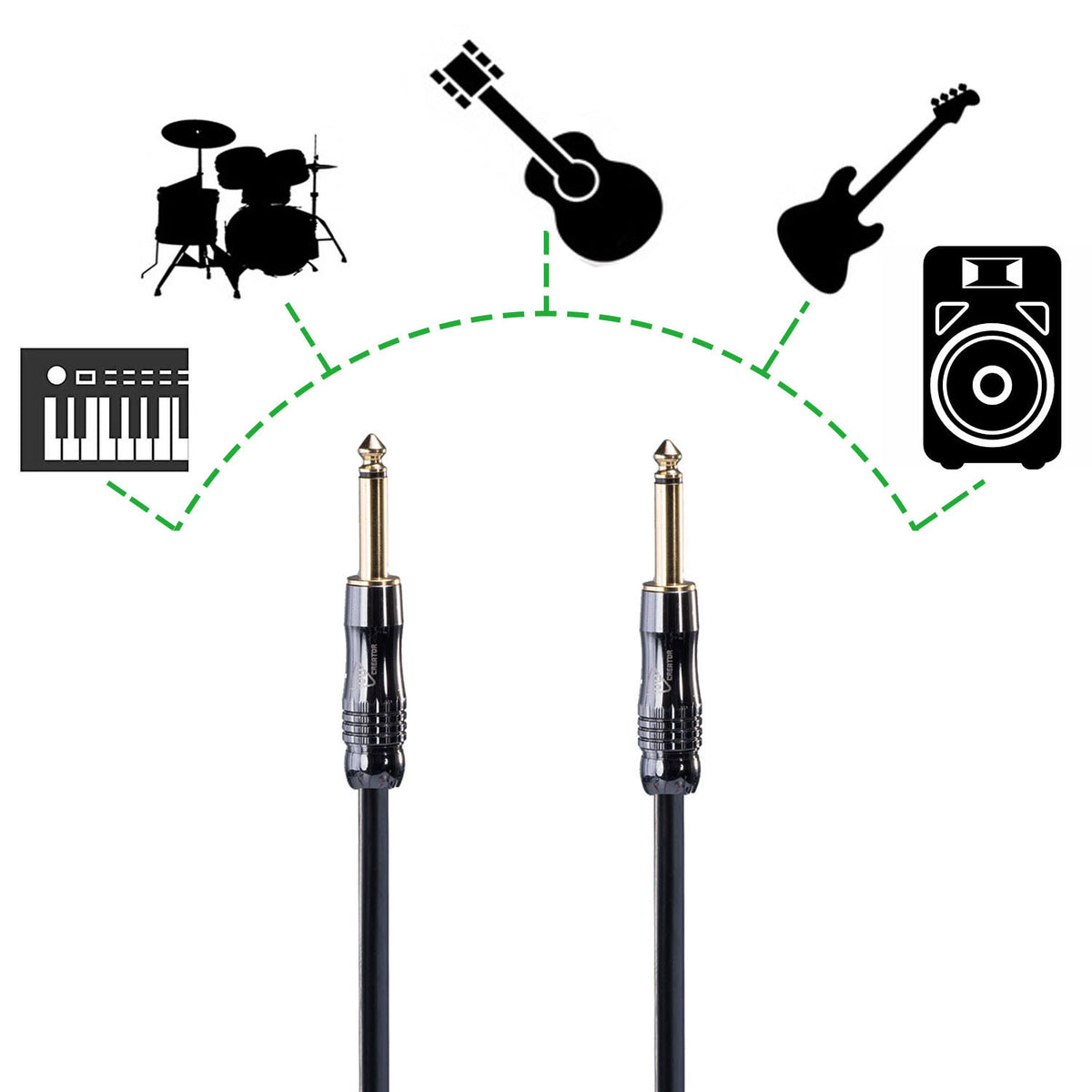 IVU Player cable with two straight plugs for guitar, bass, keyboard and electronic drums