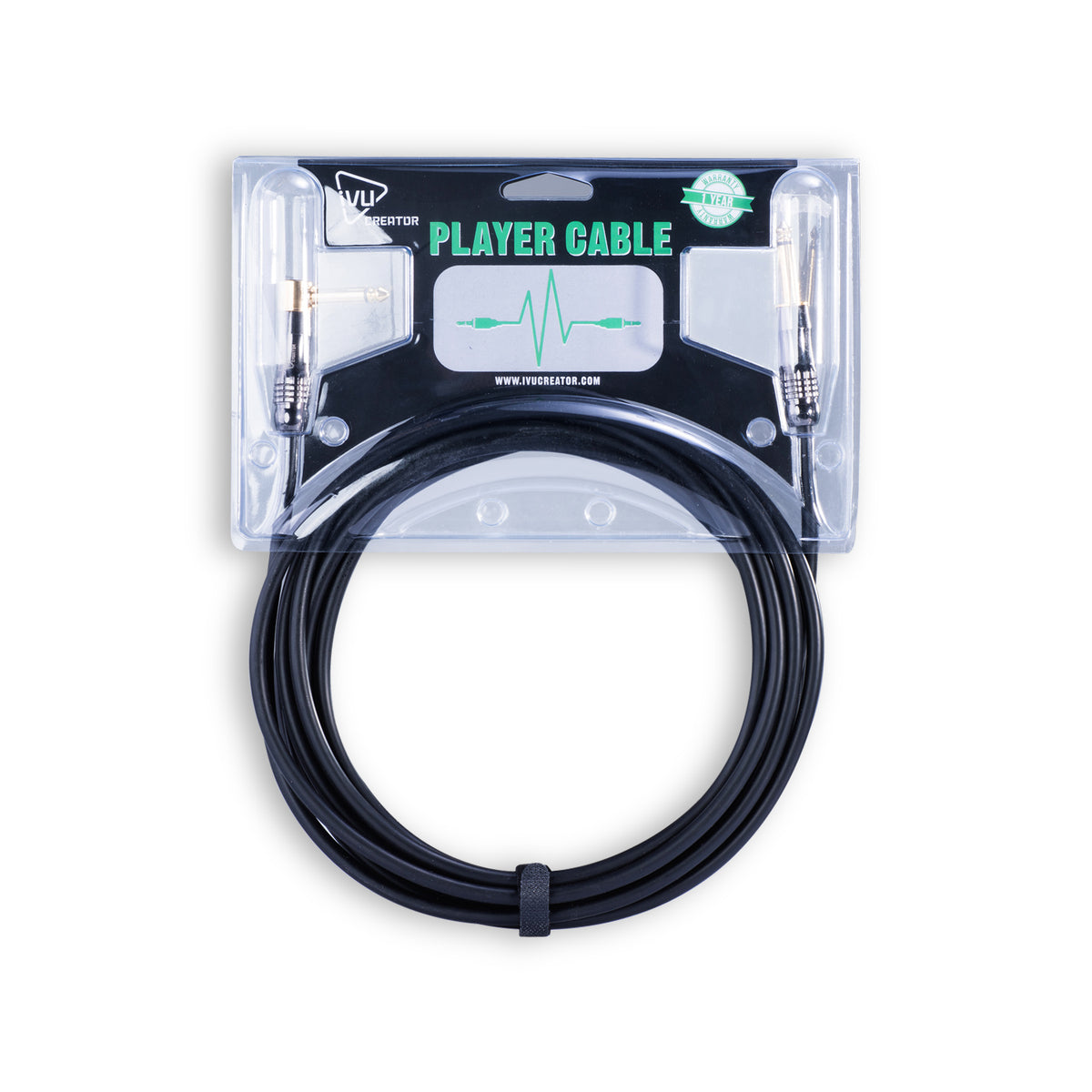 IVU Player Cable retail package with straight 1/4-inch plugs